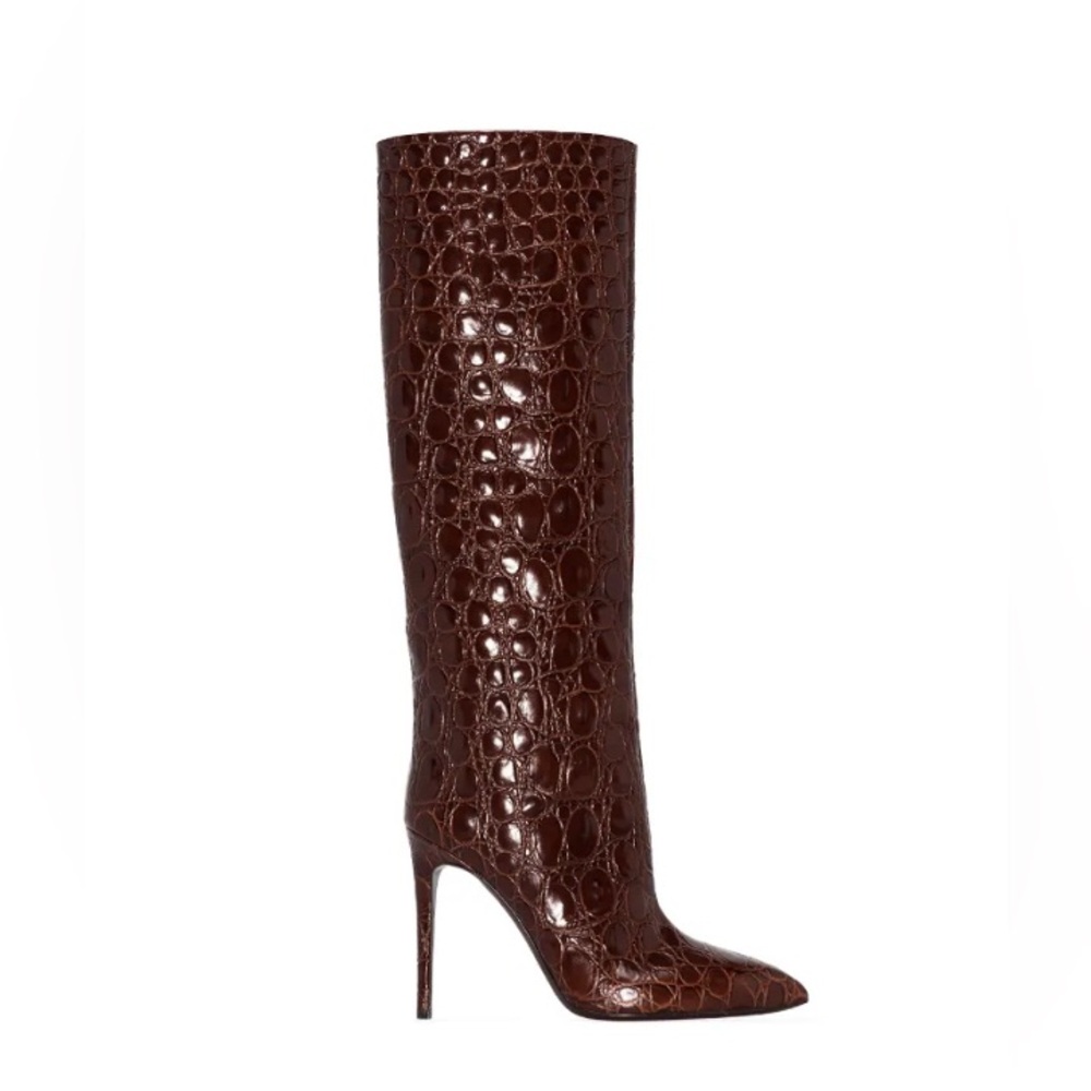 PARIS TEXAS NWT chocolate fondant Brown Croc-Embossed Knee-High Boots 105 mm